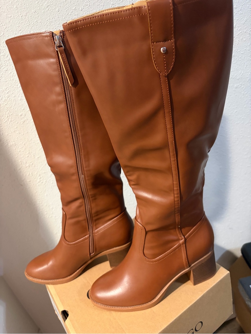 Tall Block-Heel Over-the-Knee Boots in Cognac Brown